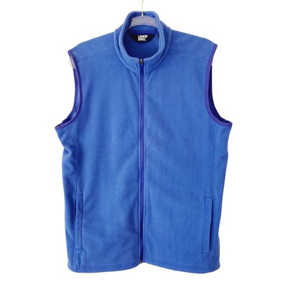 Lands End Mens Fleece Vest Medium Blue Oeko-Tex Full Front Zipper Pockets - Picture 1 of 11
